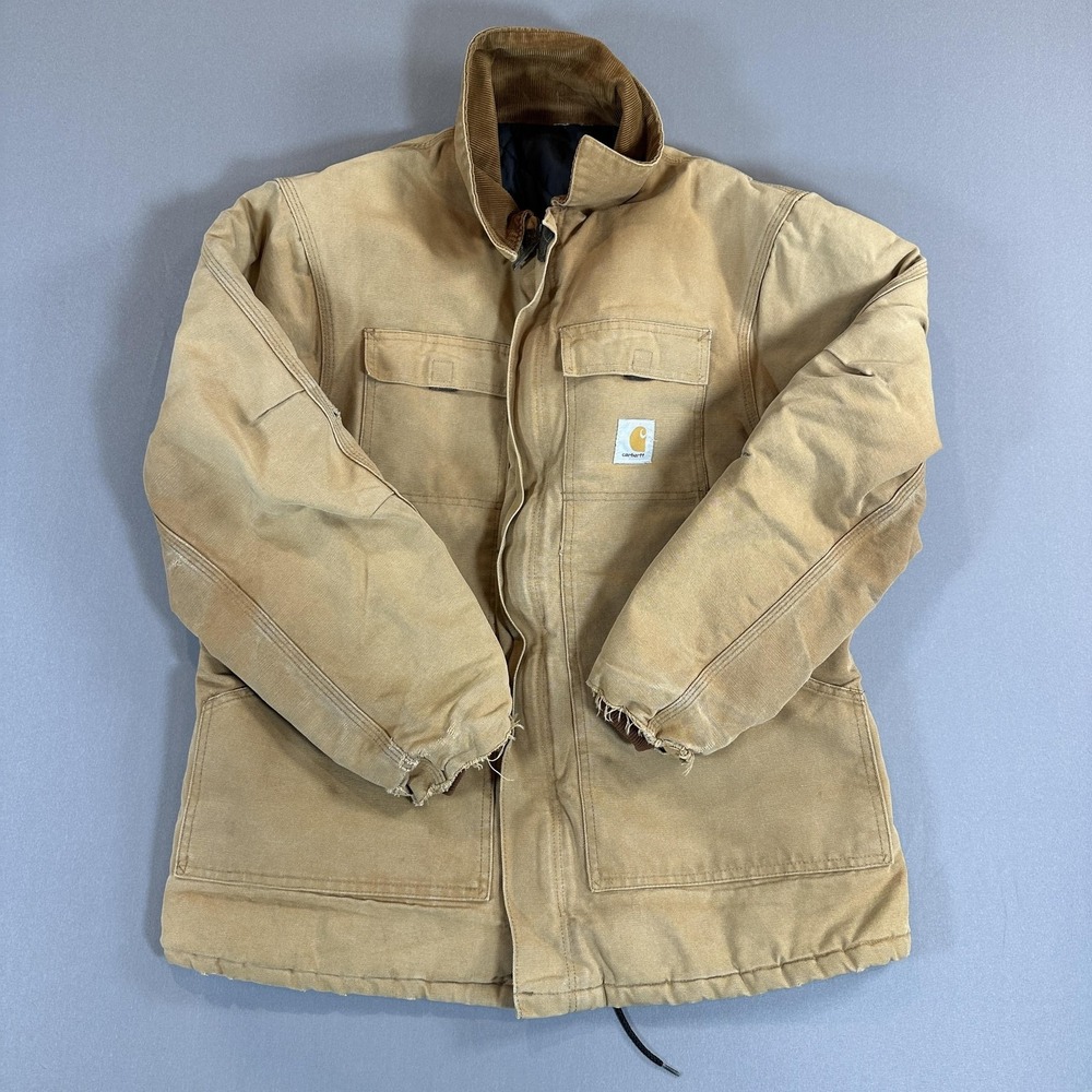 Carhartt Jacket Mens Aprox Large Brown Canvas Duck Insulated Work Parka Full Zip